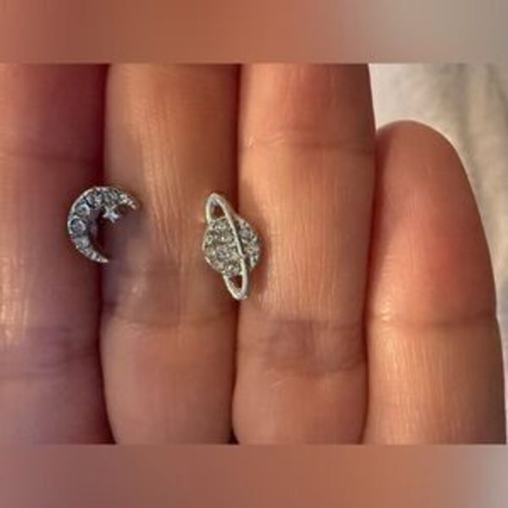 Gold Silver Planet and Moon stud Earrings